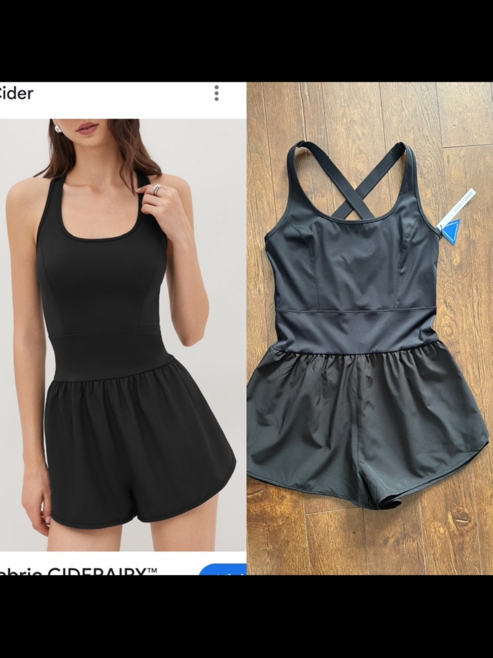 NWT Large Sporty Cider One Piece Romper. Adjustable Straps. Black.